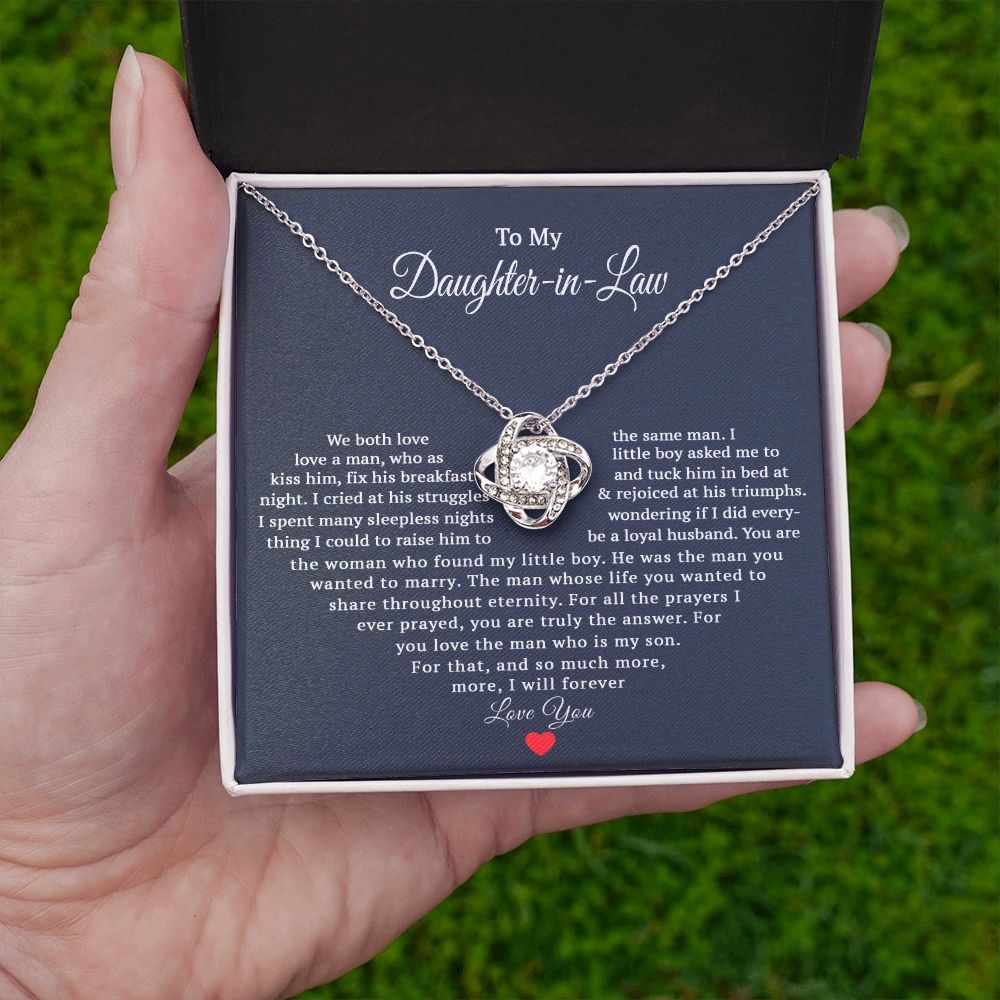 TO MY DAUGHTER IN LAW HEART LOVE KNOT NECKLACE GIFT SET