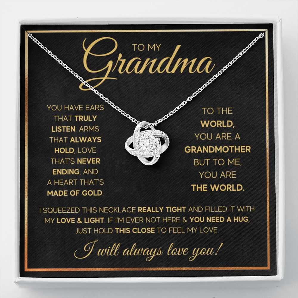 TO MY GRANDMA NEVER ENDING GOLD LOVE KNOT NECKLACE GIFT SET