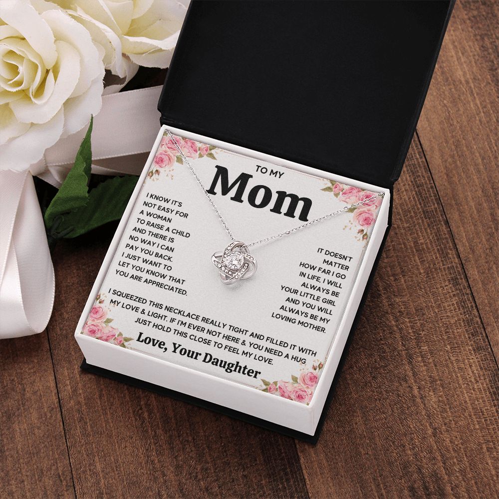 TO MY MOM FROM DAUGHTER SQUEEZED LOVE KNOT NECKLACE GIFT SET