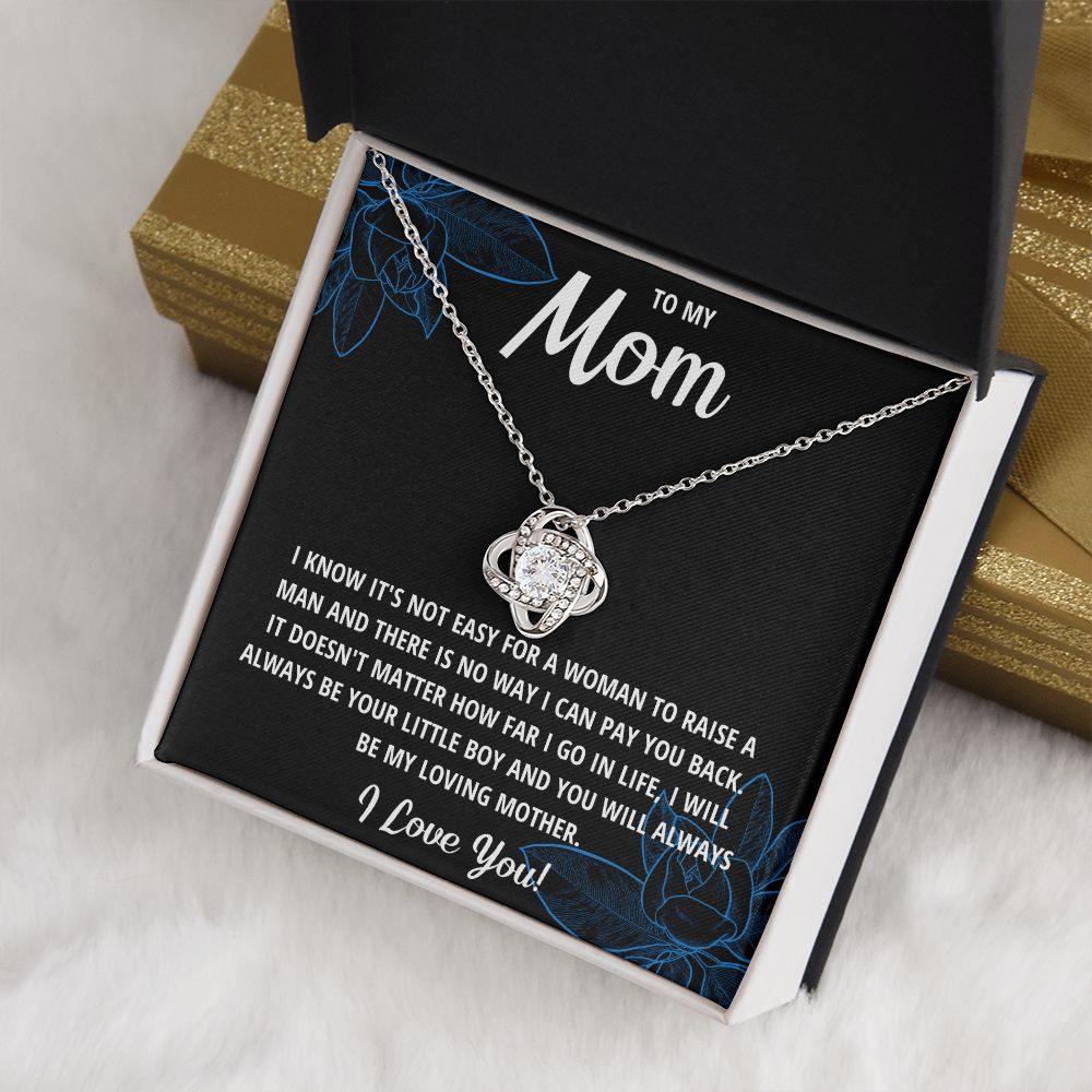 TO MY MOM LITTLE BOY BLACK LOVE KNOT NECKLACE GIFT SET