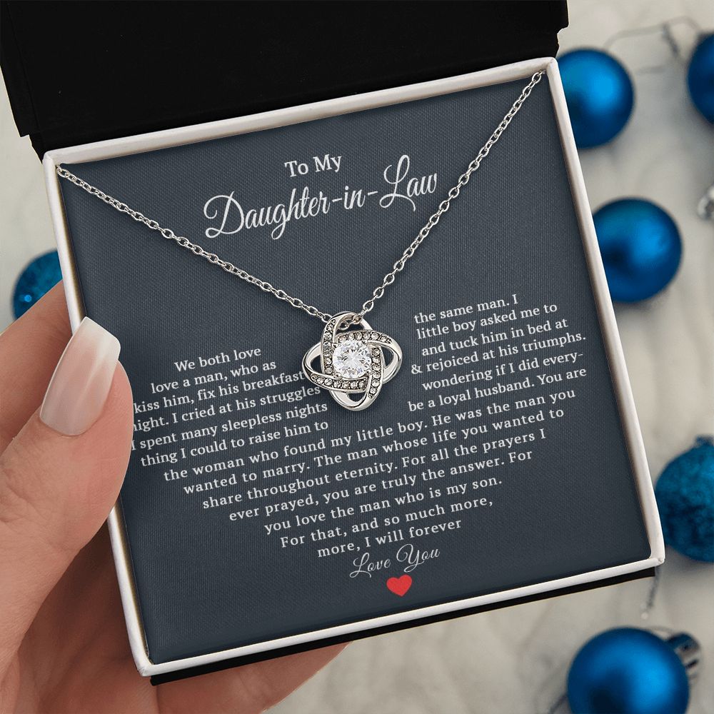TO MY DAUGHTER IN LAW HEART LOVE KNOT NECKLACE GIFT SET