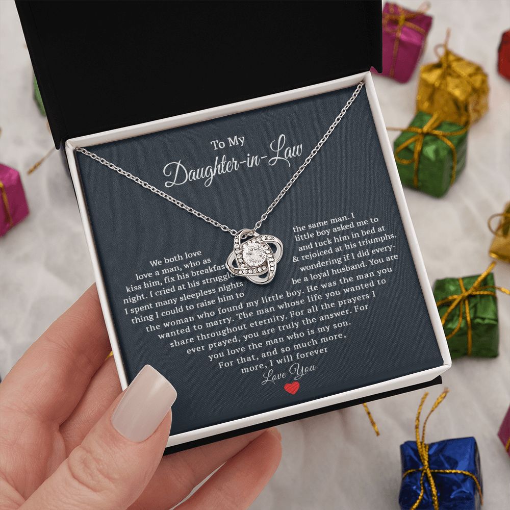 TO MY DAUGHTER IN LAW HEART LOVE KNOT NECKLACE GIFT SET