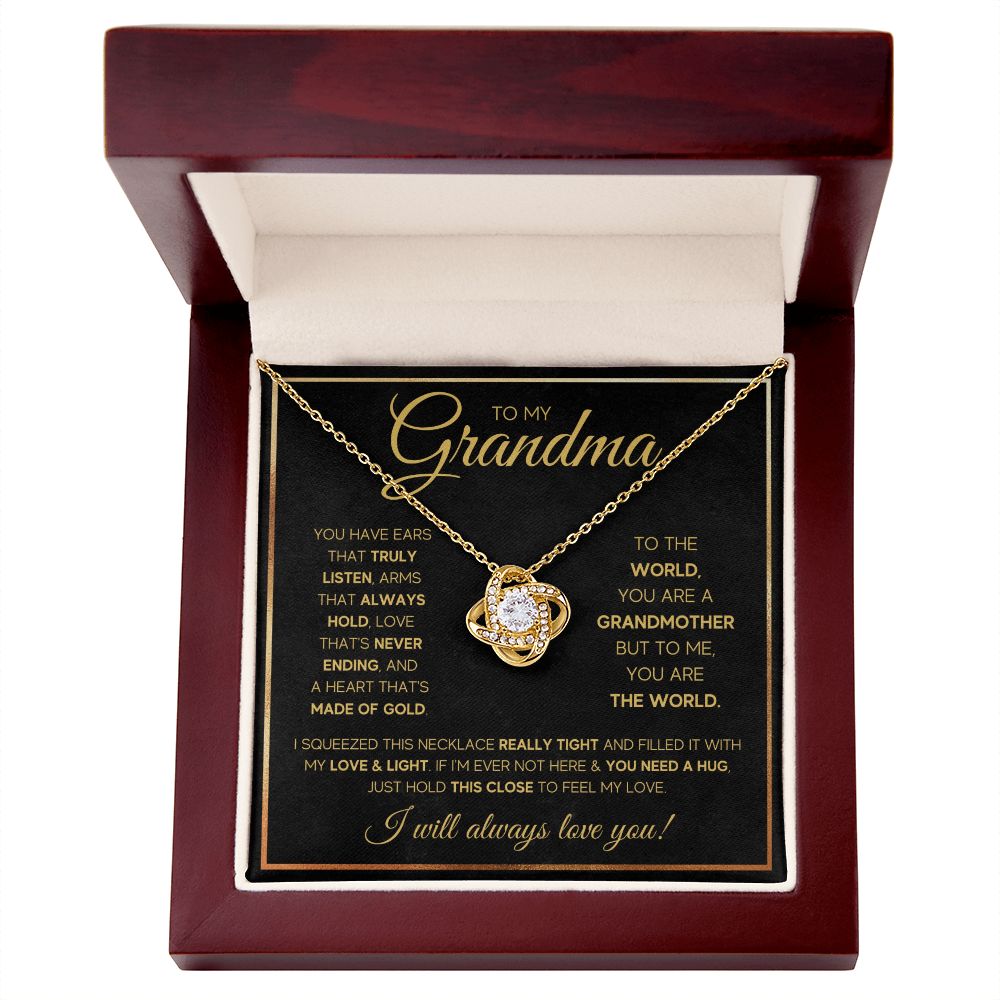 TO MY GRANDMA NEVER ENDING GOLD LOVE KNOT NECKLACE GIFT SET