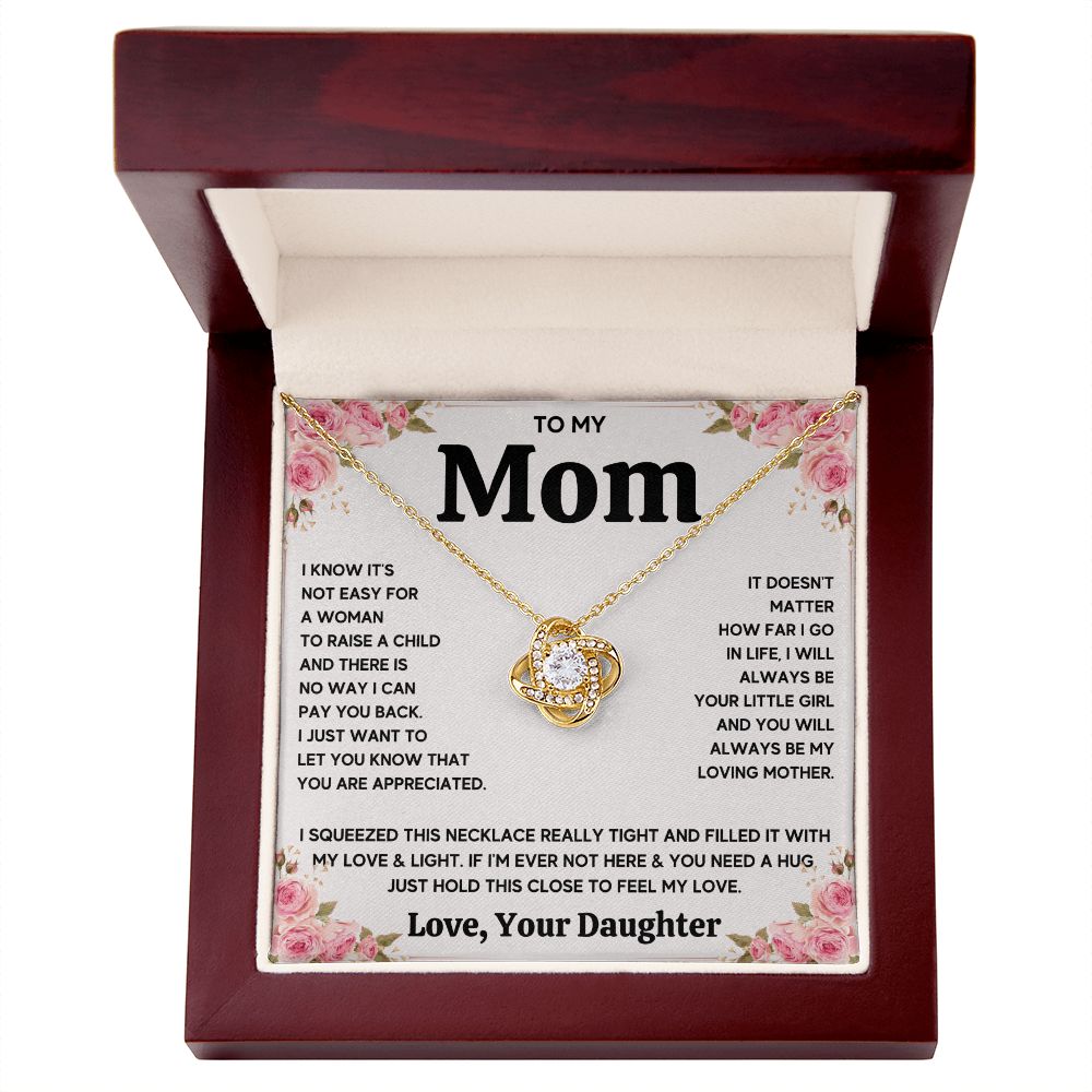 TO MY MOM FROM DAUGHTER SQUEEZED LOVE KNOT NECKLACE GIFT SET