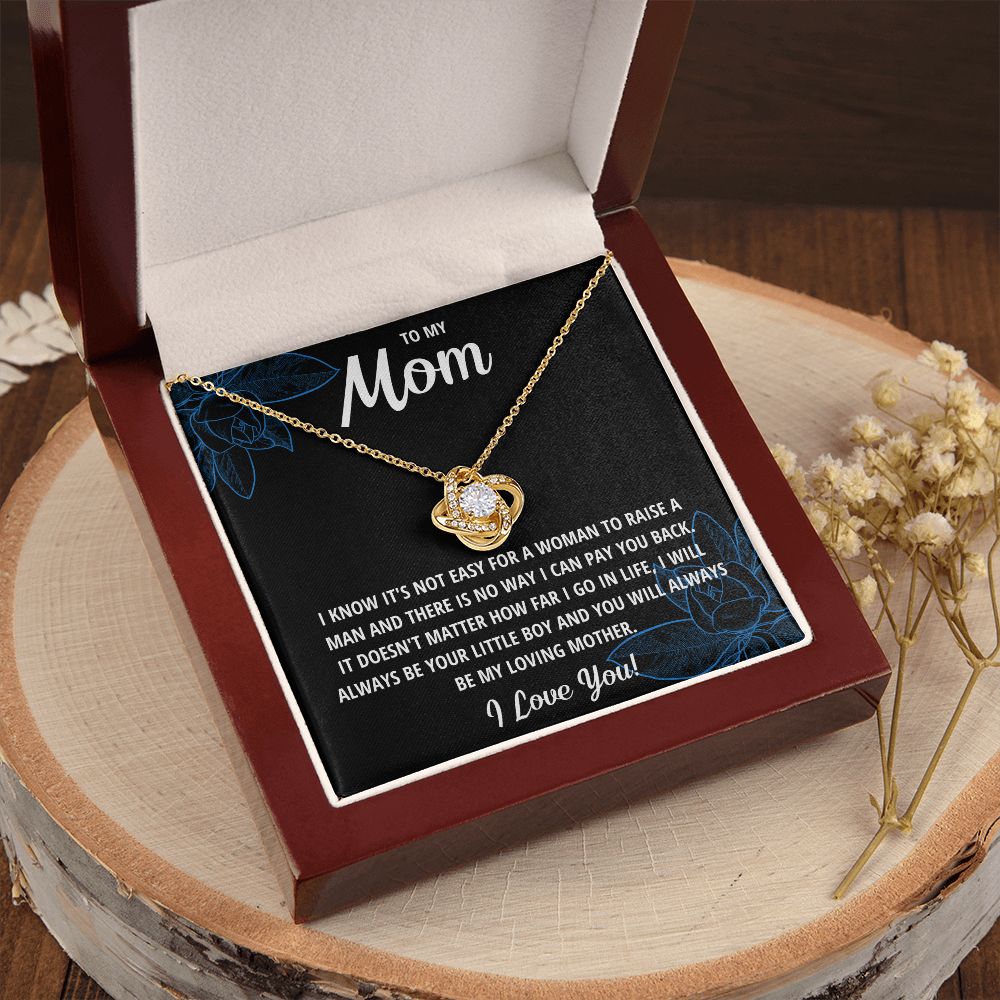 TO MY MOM LITTLE BOY BLACK LOVE KNOT NECKLACE GIFT SET