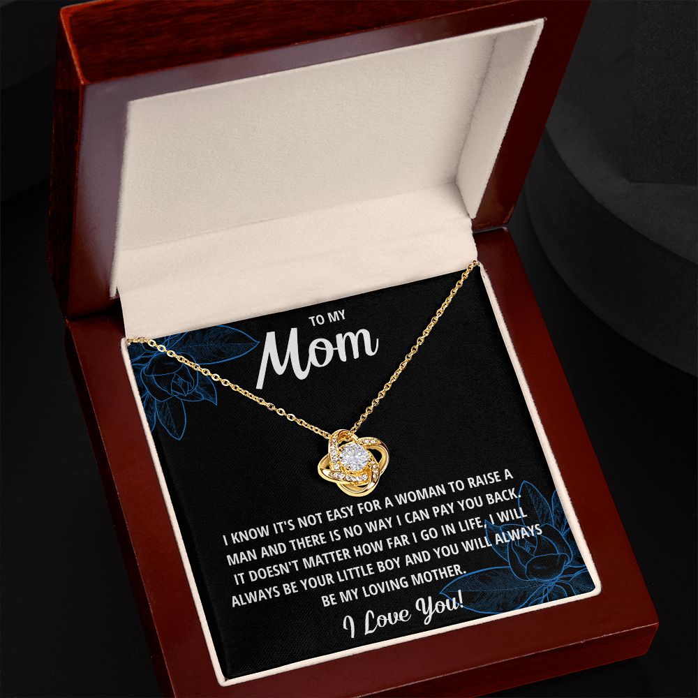 TO MY MOM LITTLE BOY BLACK LOVE KNOT NECKLACE GIFT SET