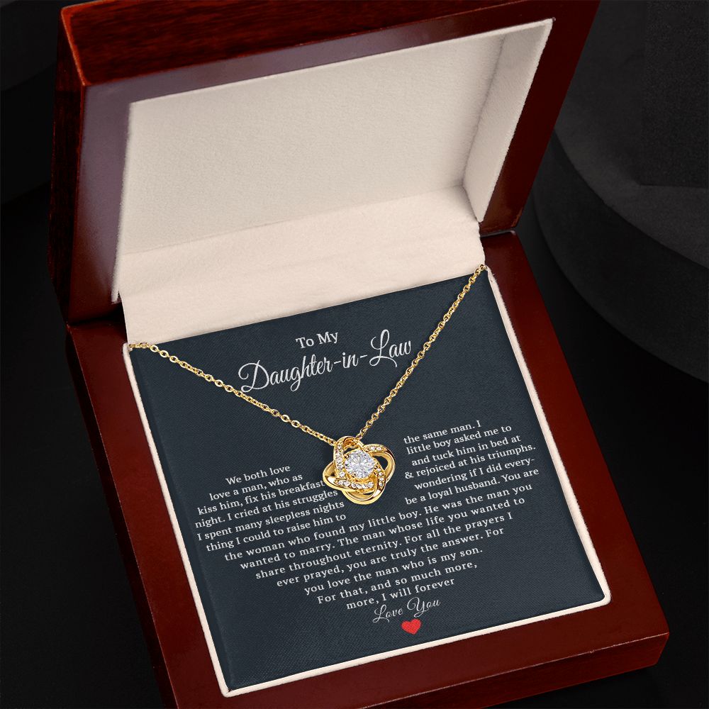 TO MY DAUGHTER IN LAW HEART LOVE KNOT NECKLACE GIFT SET