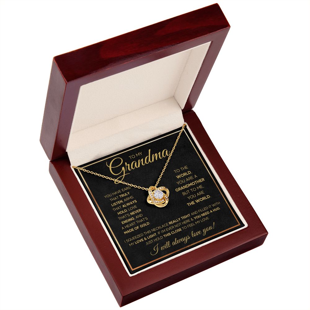 TO MY GRANDMA NEVER ENDING GOLD LOVE KNOT NECKLACE GIFT SET