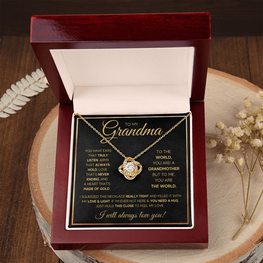 TO MY GRANDMA NEVER ENDING GOLD LOVE KNOT NECKLACE GIFT SET