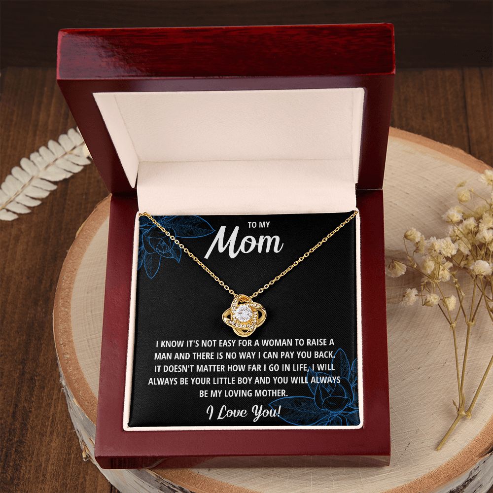 TO MY MOM LITTLE BOY BLACK LOVE KNOT NECKLACE GIFT SET