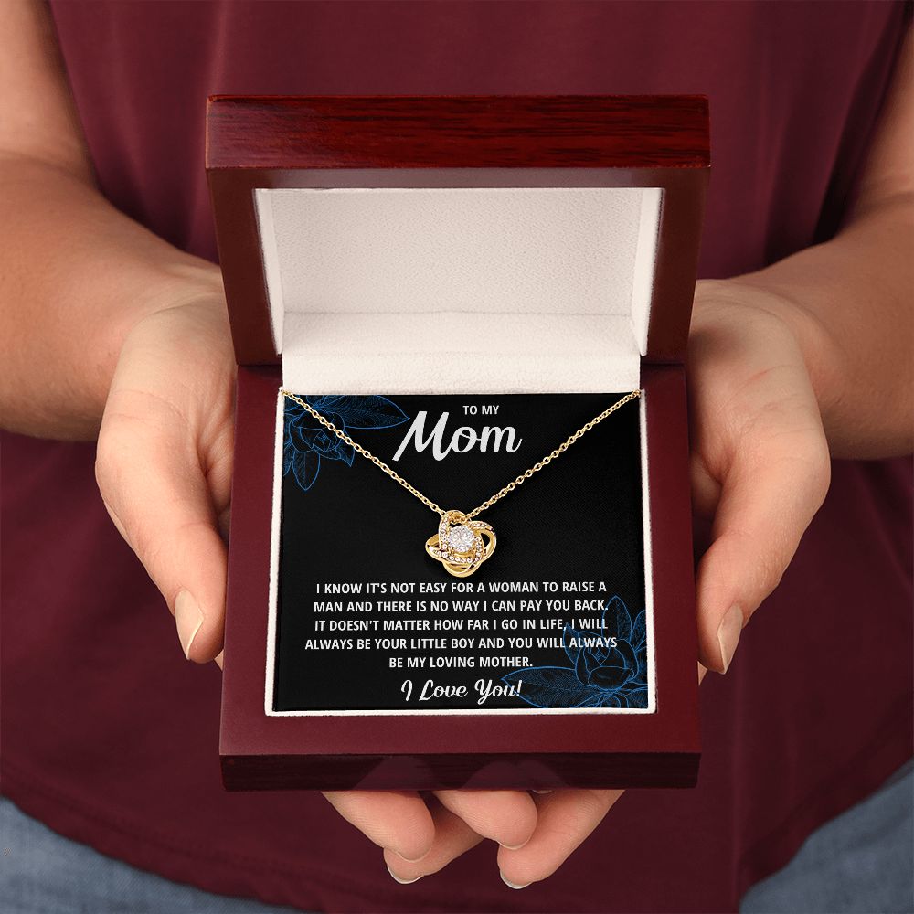 TO MY MOM LITTLE BOY BLACK LOVE KNOT NECKLACE GIFT SET