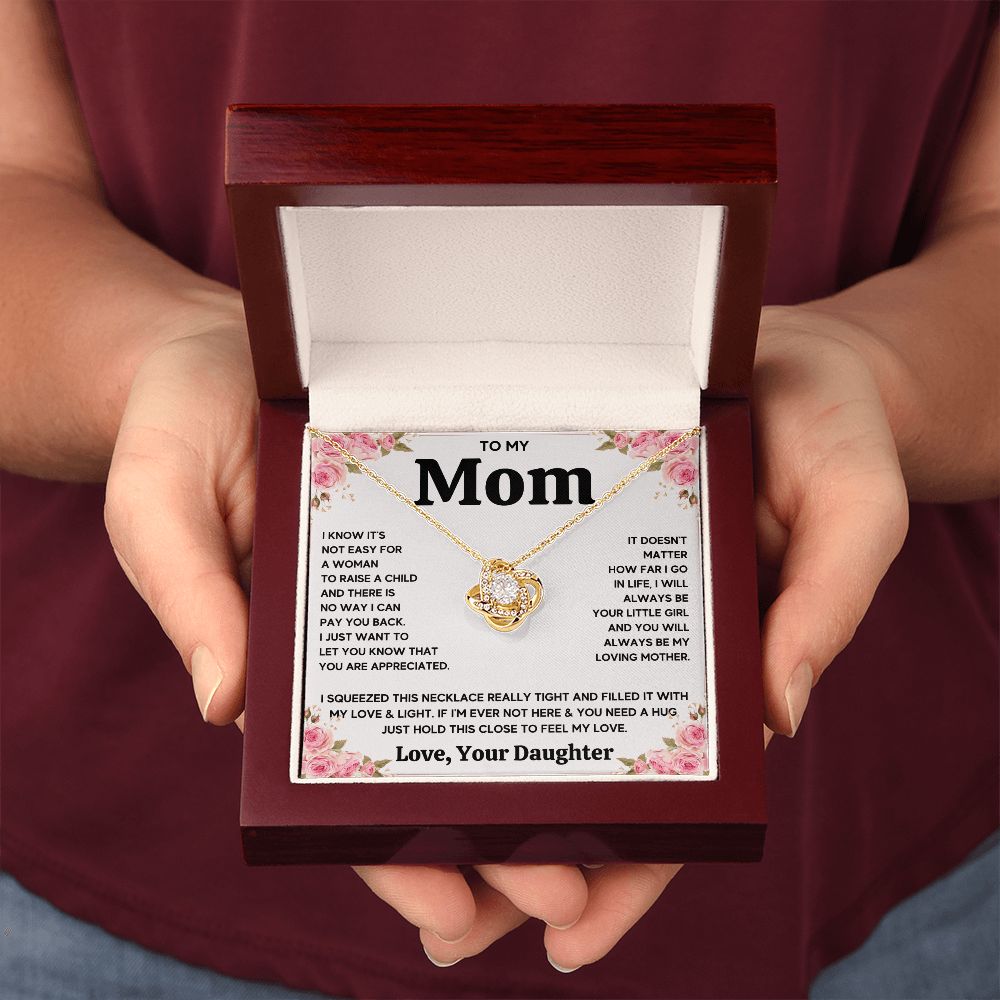 TO MY MOM FROM DAUGHTER SQUEEZED LOVE KNOT NECKLACE GIFT SET