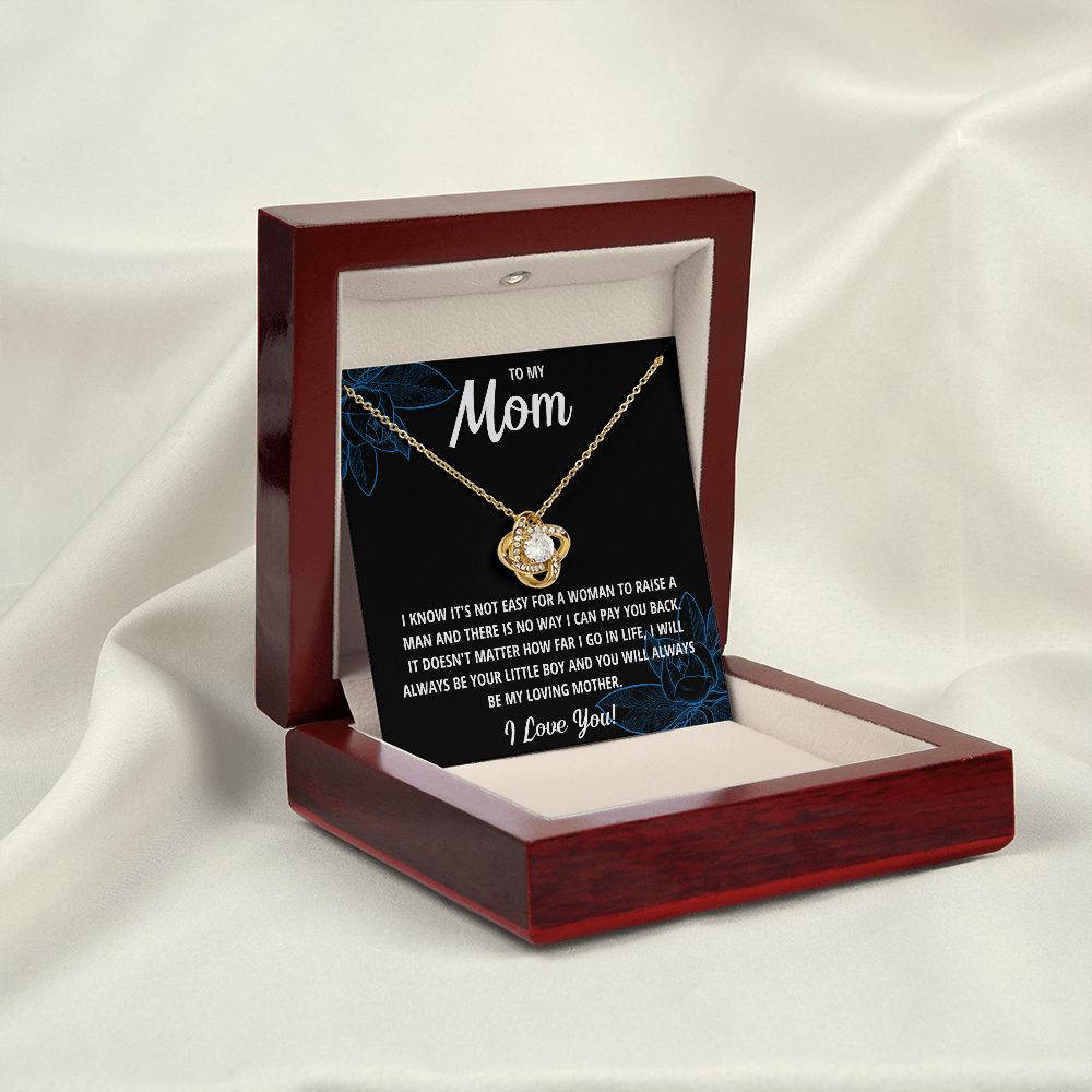 TO MY MOM LITTLE BOY BLACK LOVE KNOT NECKLACE GIFT SET
