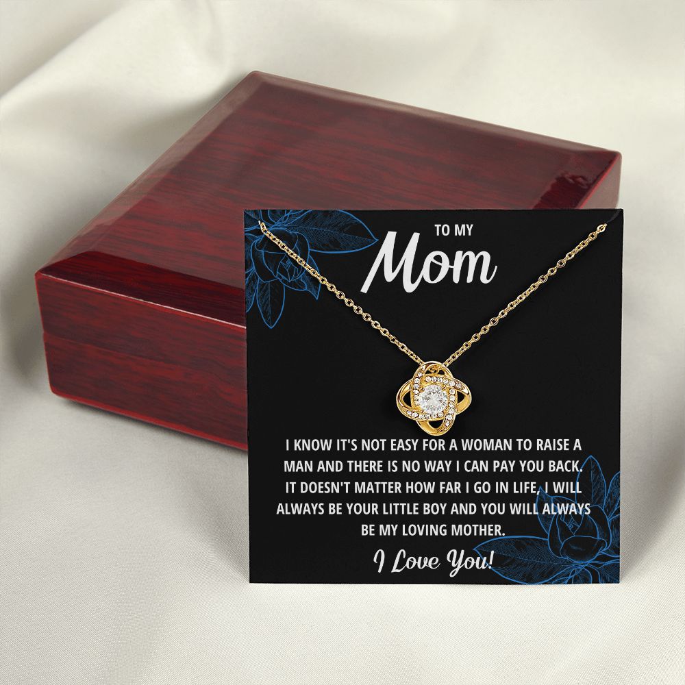 TO MY MOM LITTLE BOY BLACK LOVE KNOT NECKLACE GIFT SET