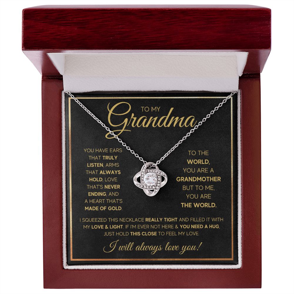 TO MY GRANDMA NEVER ENDING GOLD LOVE KNOT NECKLACE GIFT SET