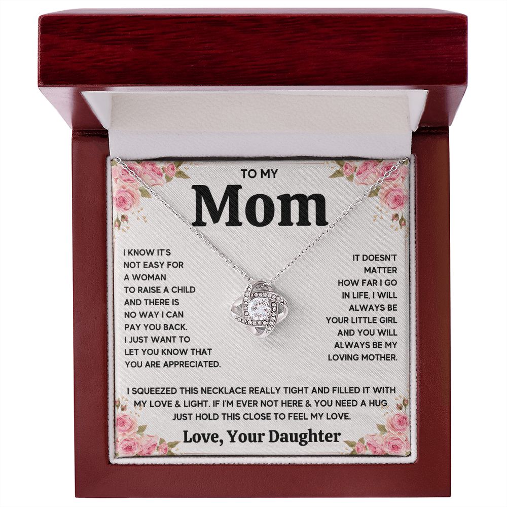 TO MY MOM FROM DAUGHTER SQUEEZED LOVE KNOT NECKLACE GIFT SET