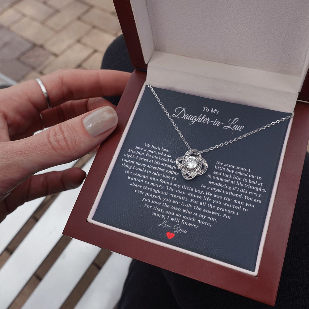 TO MY DAUGHTER IN LAW HEART LOVE KNOT NECKLACE GIFT SET