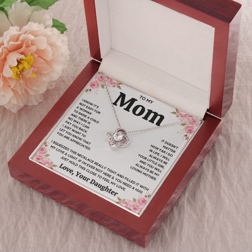 TO MY MOM FROM DAUGHTER SQUEEZED LOVE KNOT NECKLACE GIFT SET