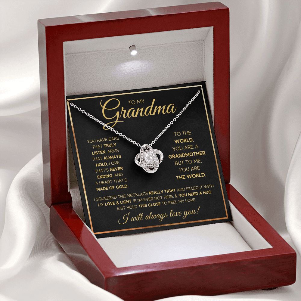 TO MY GRANDMA NEVER ENDING GOLD LOVE KNOT NECKLACE GIFT SET