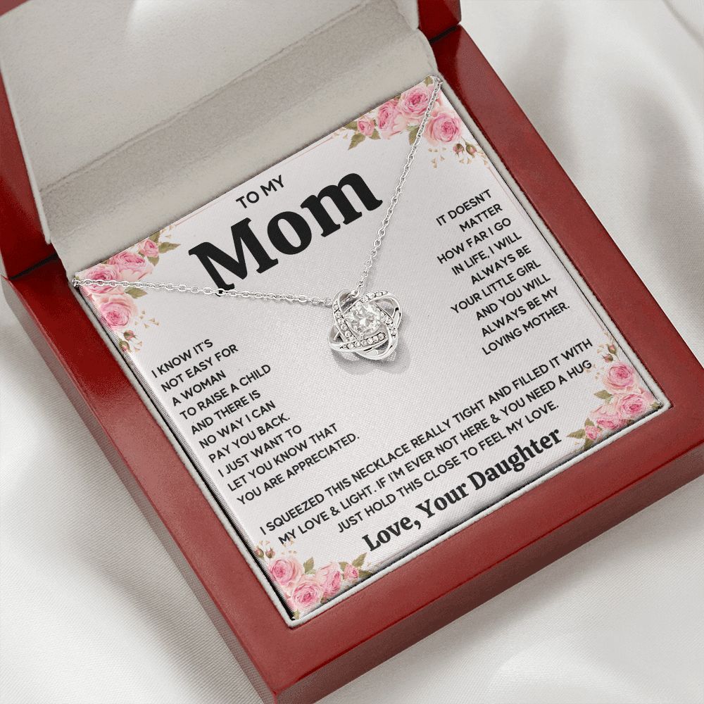 TO MY MOM FROM DAUGHTER SQUEEZED LOVE KNOT NECKLACE GIFT SET
