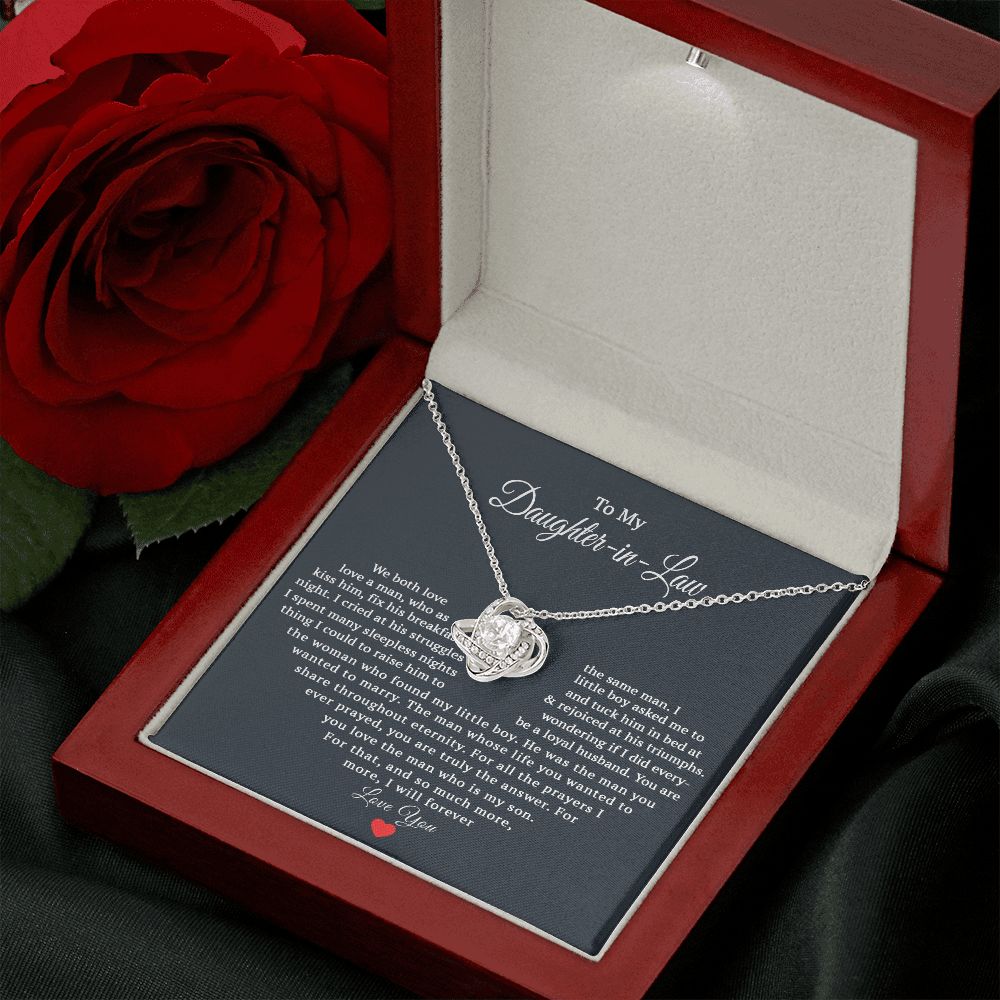 TO MY DAUGHTER IN LAW HEART LOVE KNOT NECKLACE GIFT SET