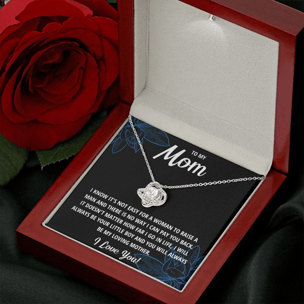 TO MY MOM LITTLE BOY BLACK LOVE KNOT NECKLACE GIFT SET