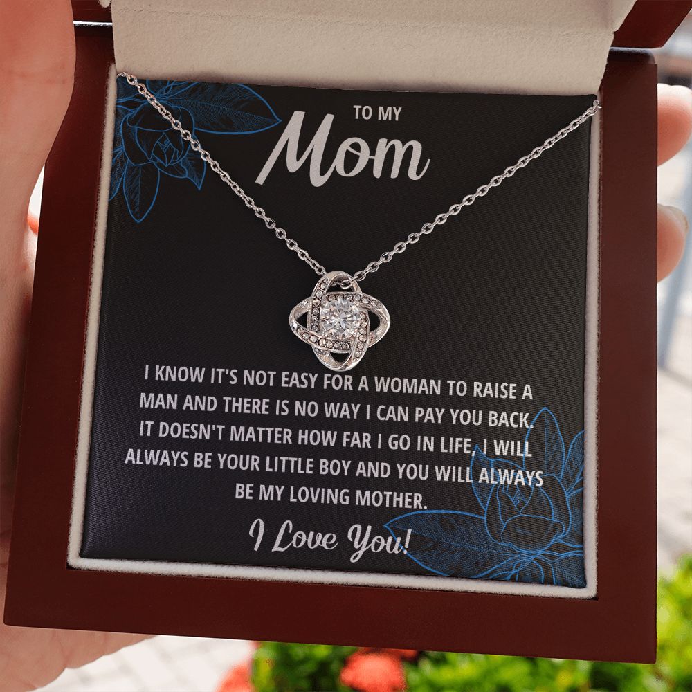 TO MY MOM LITTLE BOY BLACK LOVE KNOT NECKLACE GIFT SET