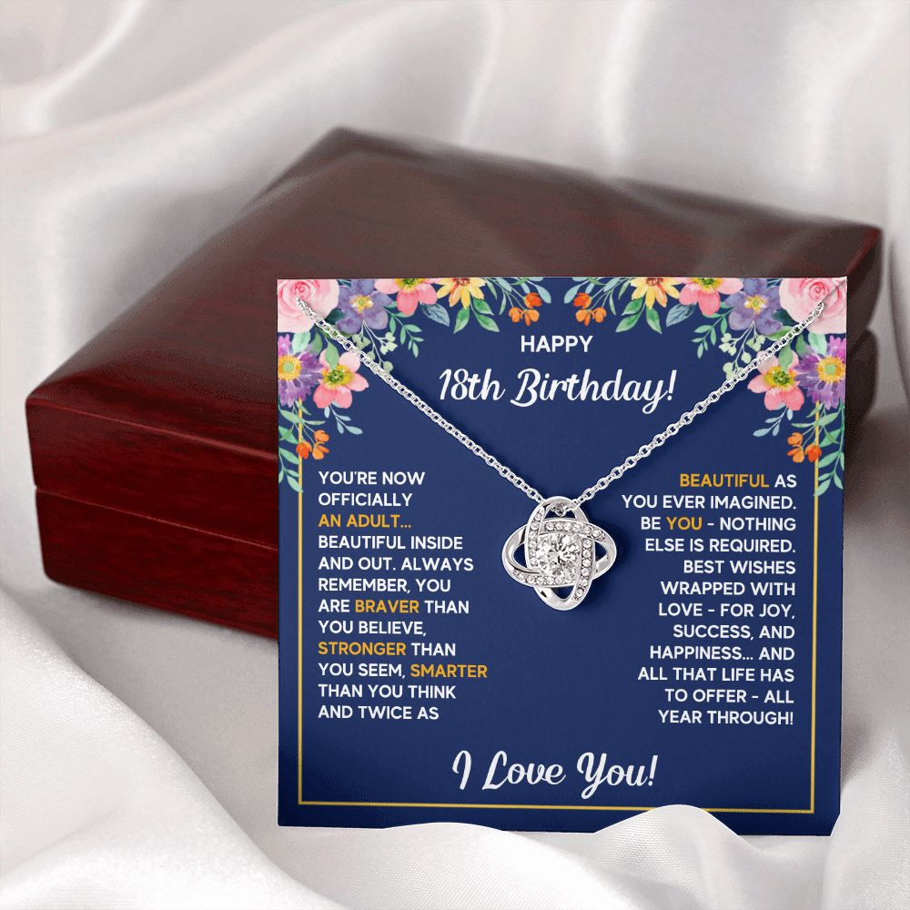 18TH BIRTHDAY WRAPPED LOVE KNOT NECKLACE GIFT SET