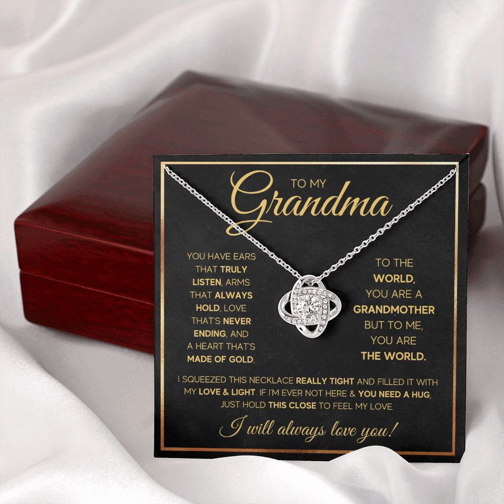 TO MY GRANDMA NEVER ENDING GOLD LOVE KNOT NECKLACE GIFT SET