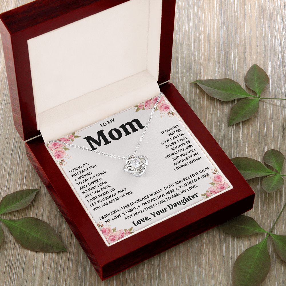TO MY MOM FROM DAUGHTER SQUEEZED LOVE KNOT NECKLACE GIFT SET