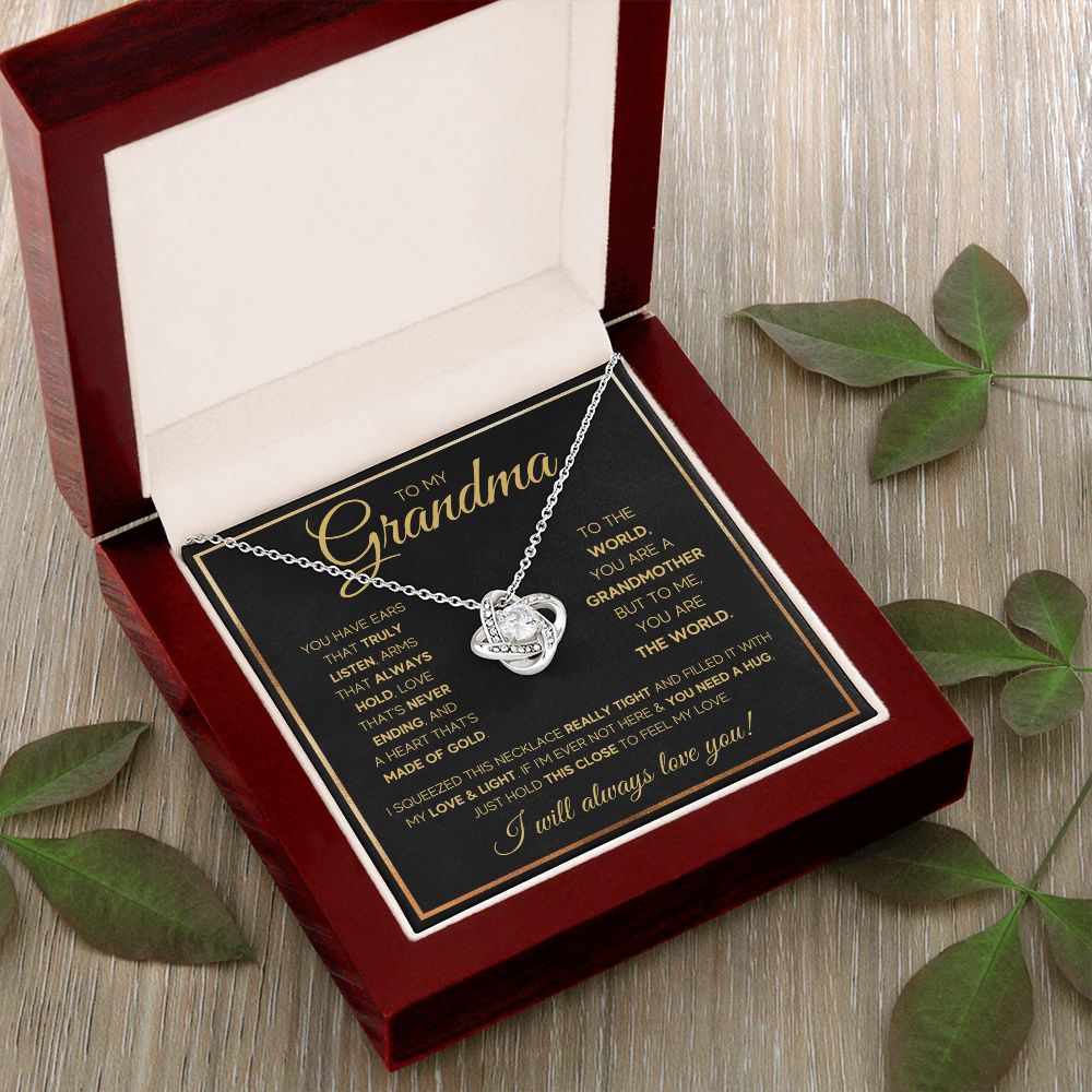 TO MY GRANDMA NEVER ENDING GOLD LOVE KNOT NECKLACE GIFT SET
