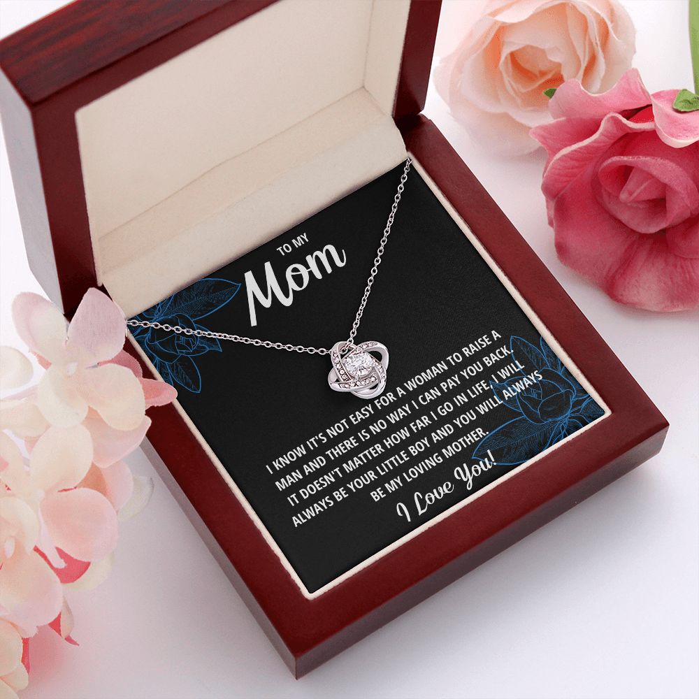 TO MY MOM LITTLE BOY BLACK LOVE KNOT NECKLACE GIFT SET