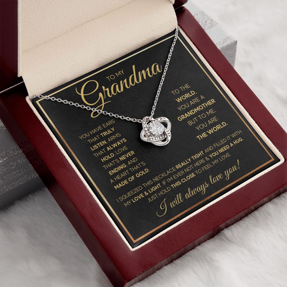 TO MY GRANDMA NEVER ENDING GOLD LOVE KNOT NECKLACE GIFT SET