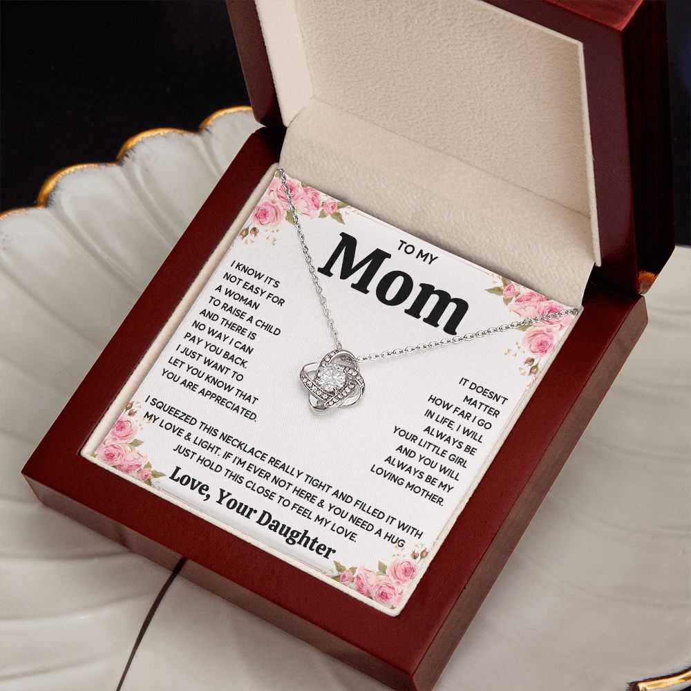 TO MY MOM FROM DAUGHTER SQUEEZED LOVE KNOT NECKLACE GIFT SET