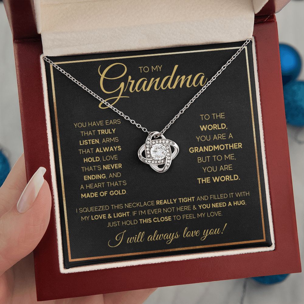 TO MY GRANDMA NEVER ENDING GOLD LOVE KNOT NECKLACE GIFT SET