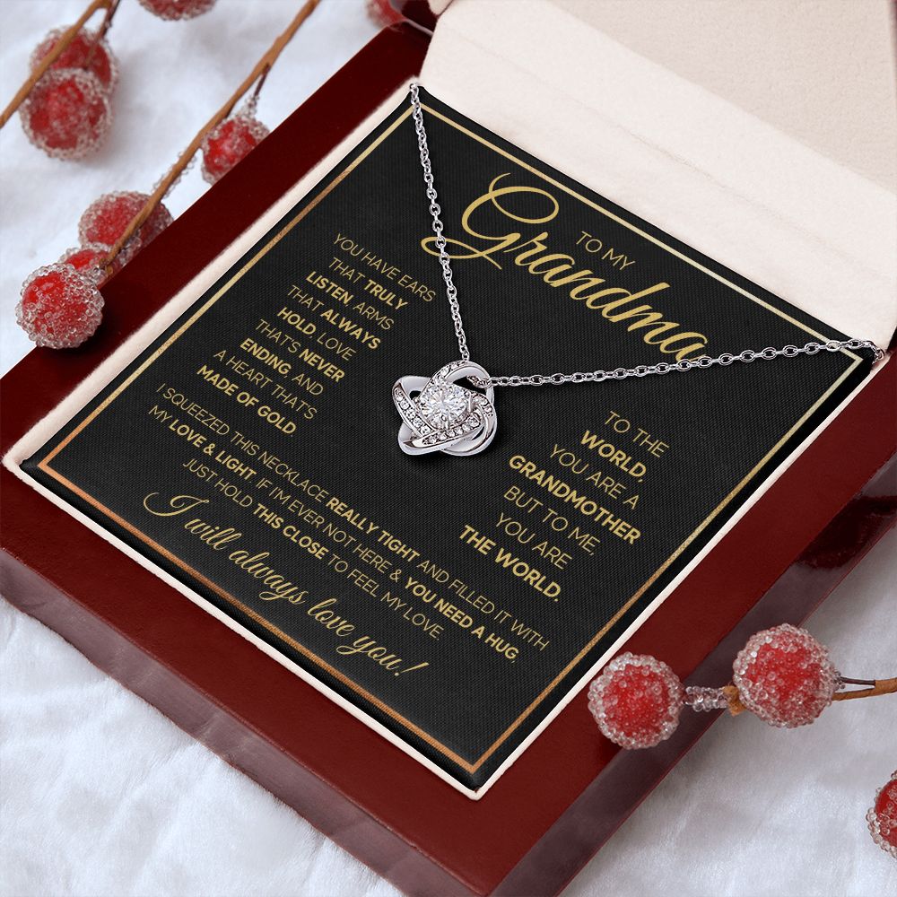 TO MY GRANDMA NEVER ENDING GOLD LOVE KNOT NECKLACE GIFT SET