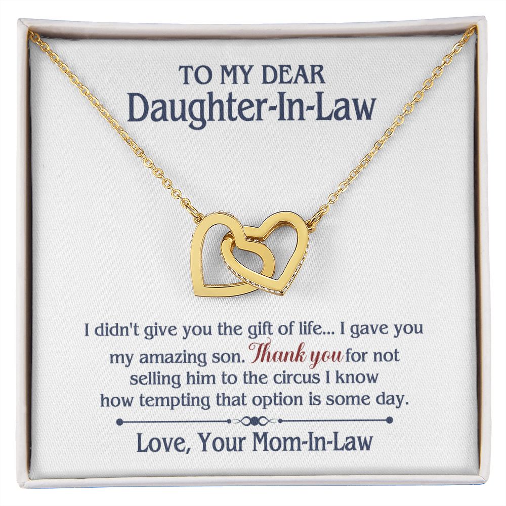 TO MY DAUGHTER IN LAW CIRCUS INTERLOCKING HEARTS NECKLACE GIFT SET