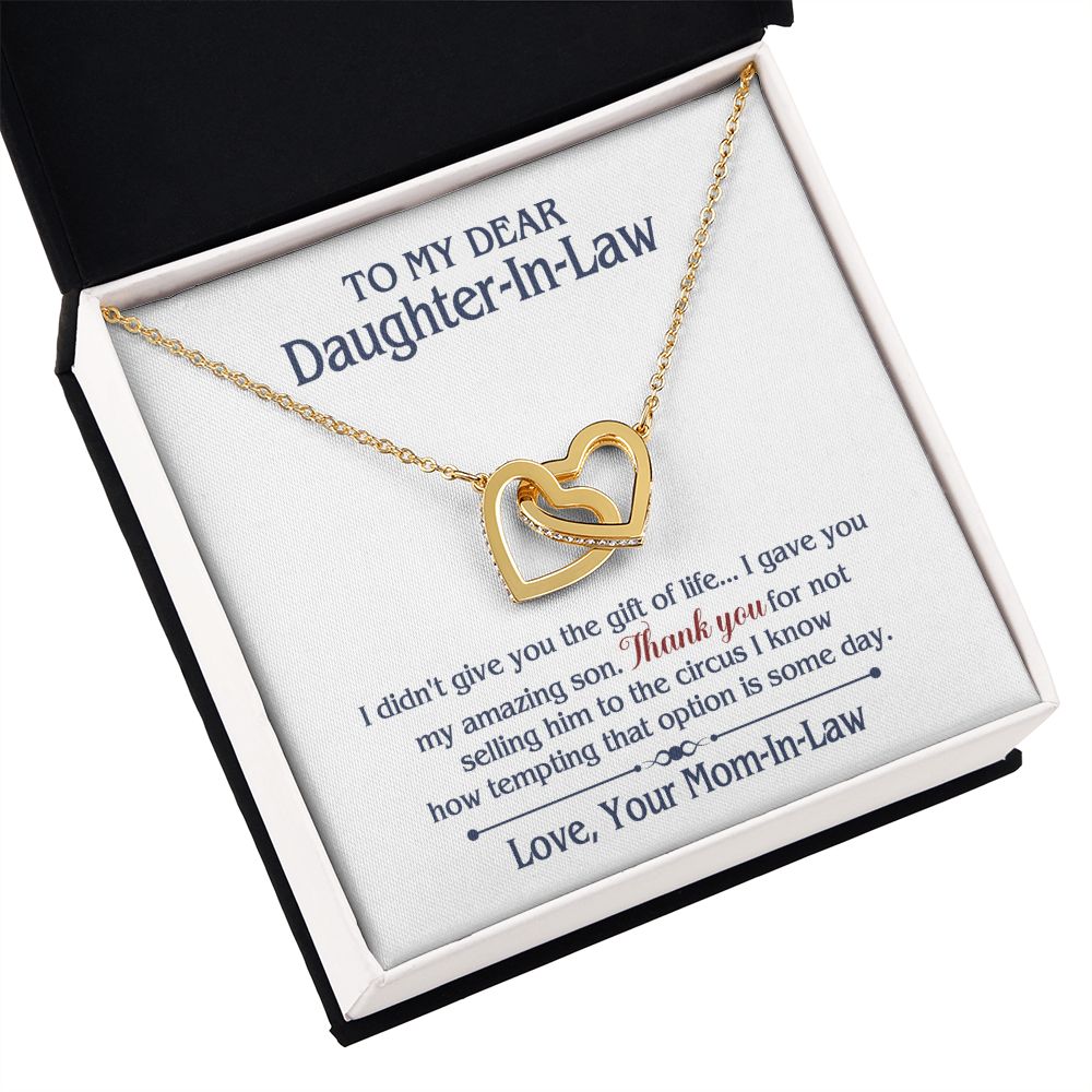 TO MY DAUGHTER IN LAW CIRCUS INTERLOCKING HEARTS NECKLACE GIFT SET