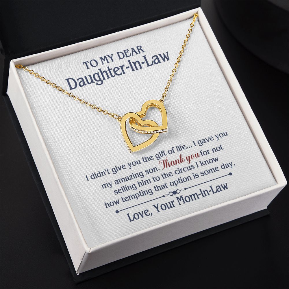 TO MY DAUGHTER IN LAW CIRCUS INTERLOCKING HEARTS NECKLACE GIFT SET