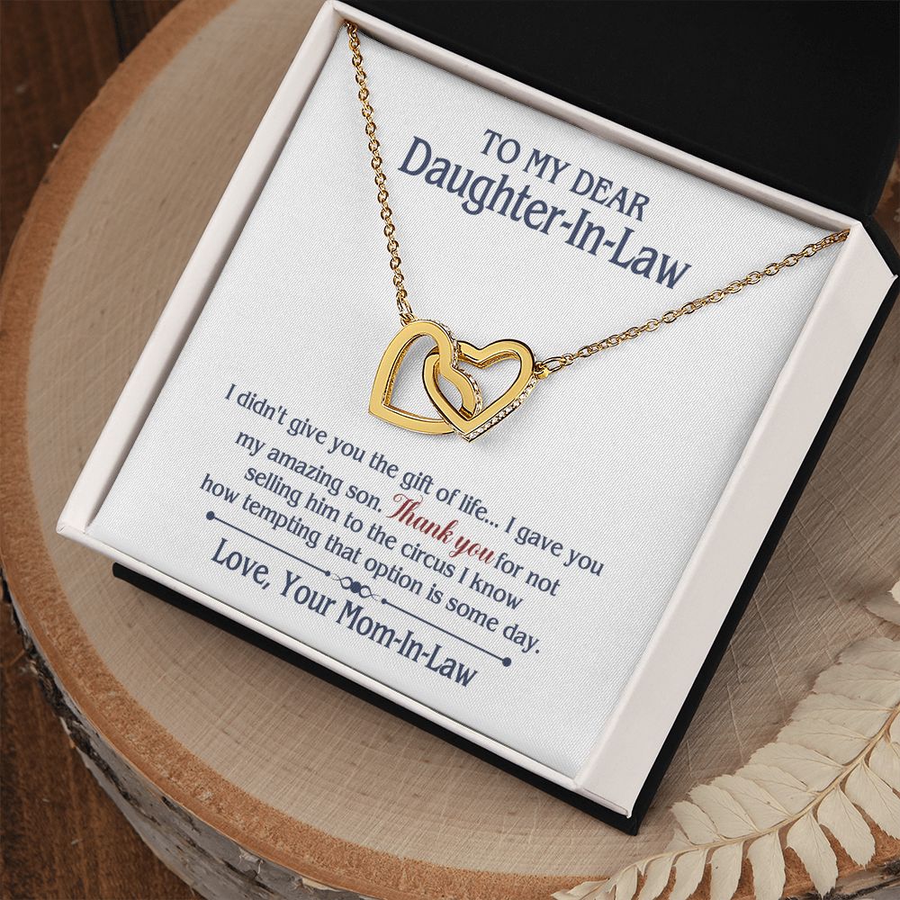 TO MY DAUGHTER IN LAW CIRCUS INTERLOCKING HEARTS NECKLACE GIFT SET