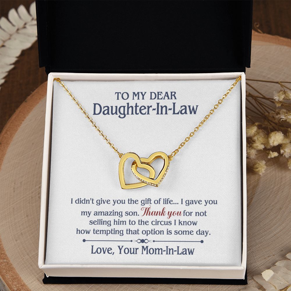 TO MY DAUGHTER IN LAW CIRCUS INTERLOCKING HEARTS NECKLACE GIFT SET