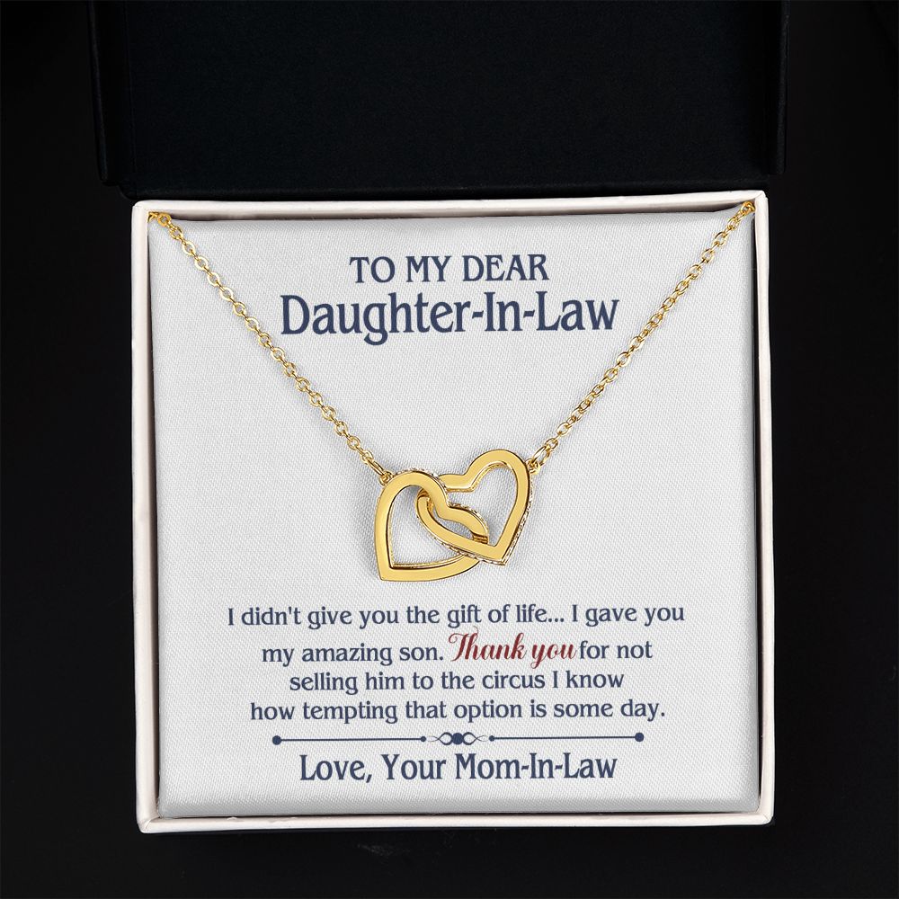 TO MY DAUGHTER IN LAW CIRCUS INTERLOCKING HEARTS NECKLACE GIFT SET
