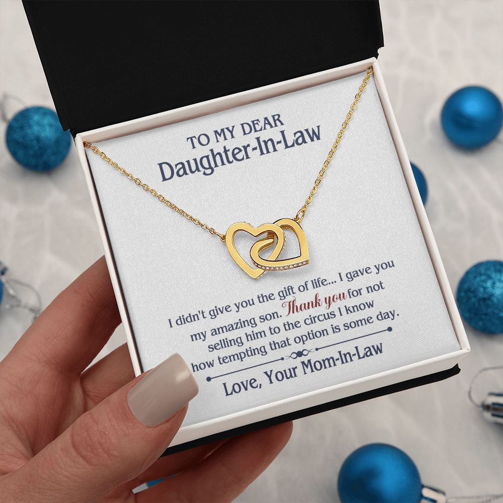 TO MY DAUGHTER IN LAW CIRCUS INTERLOCKING HEARTS NECKLACE GIFT SET