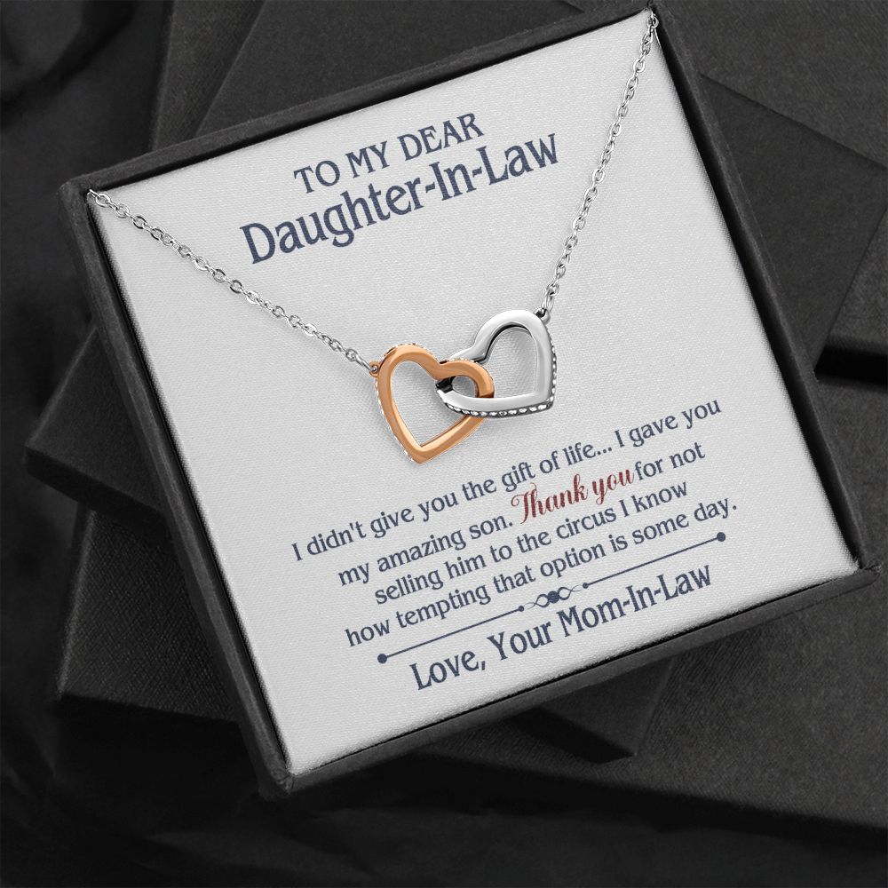 TO MY DAUGHTER IN LAW CIRCUS INTERLOCKING HEARTS NECKLACE GIFT SET