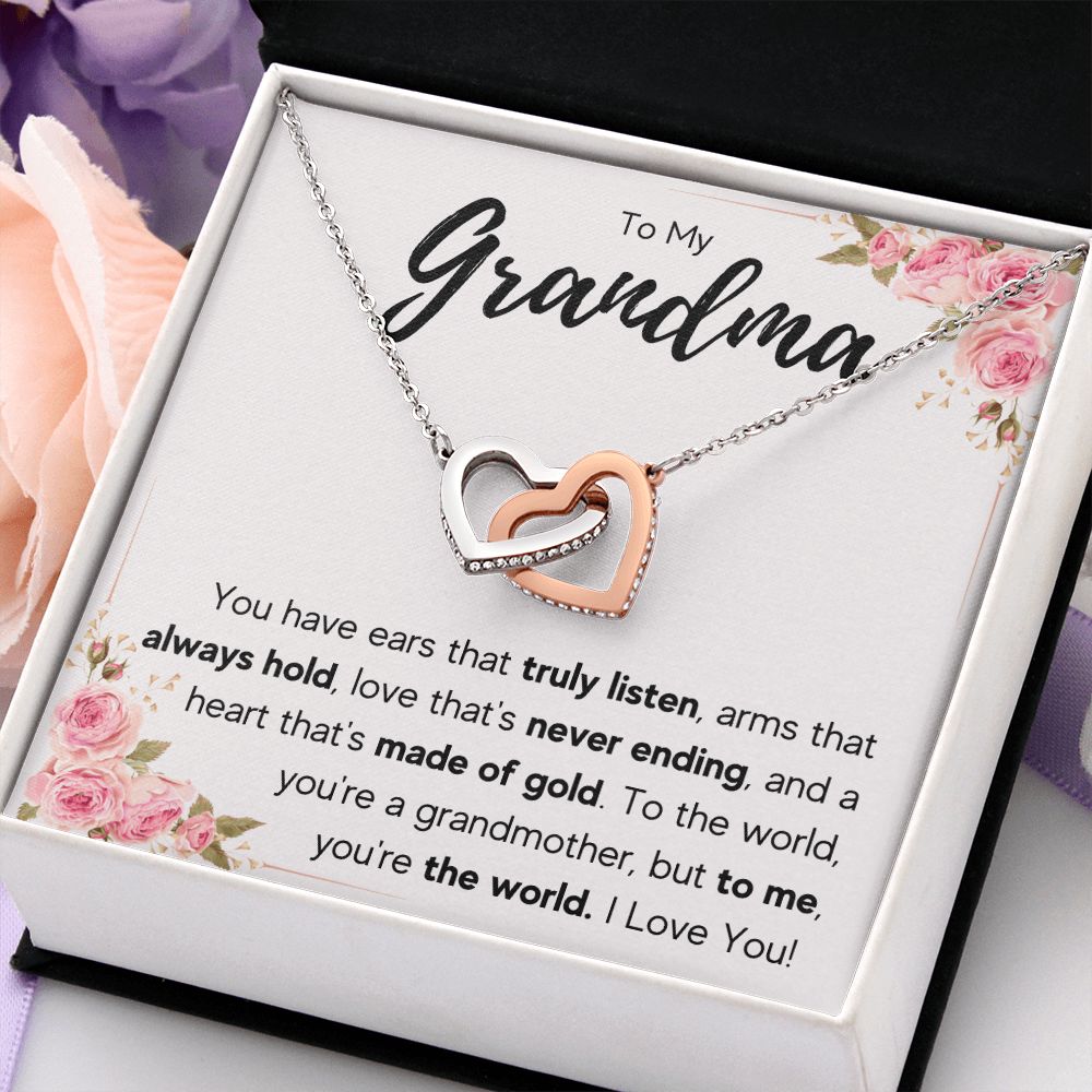 TO MY GRANDMA NEVER ENDING INTERLOCKING HEARTS NECKLACE GIFT SET