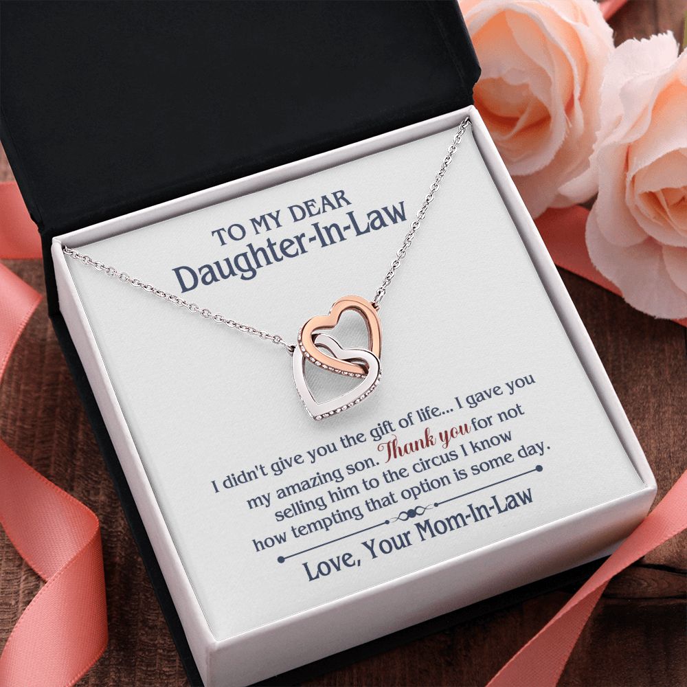 TO MY DAUGHTER IN LAW CIRCUS INTERLOCKING HEARTS NECKLACE GIFT SET