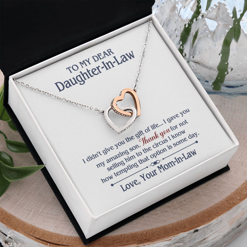TO MY DAUGHTER IN LAW CIRCUS INTERLOCKING HEARTS NECKLACE GIFT SET