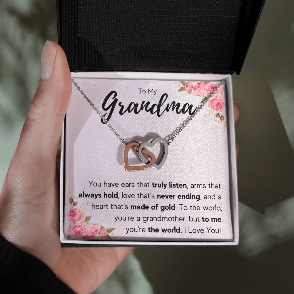 TO MY GRANDMA NEVER ENDING INTERLOCKING HEARTS NECKLACE GIFT SET