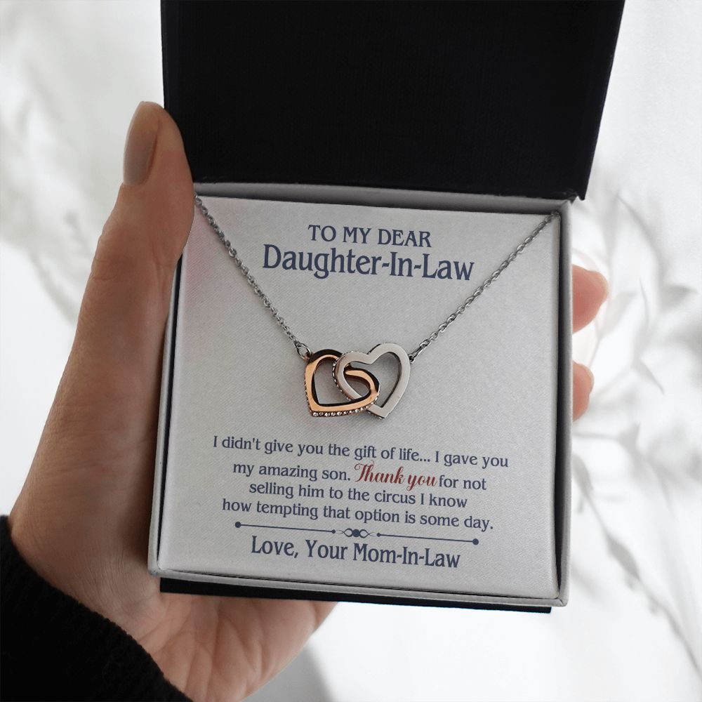 TO MY DAUGHTER IN LAW CIRCUS INTERLOCKING HEARTS NECKLACE GIFT SET