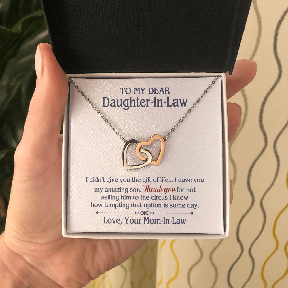 TO MY DAUGHTER IN LAW CIRCUS INTERLOCKING HEARTS NECKLACE GIFT SET